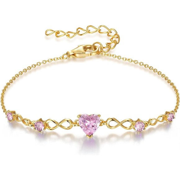 Infinity Heart Birthstone Sterling Silver Charm Bracelet Women Adjustable Gift - Picture 1 of 6